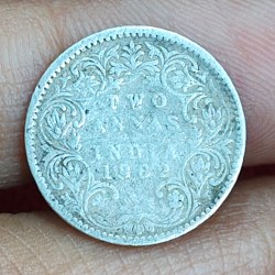 British-India 2 Annas 1862 (Victoria) Rare Silver Coin#E-286