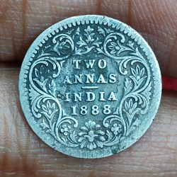 British-India 2 Annas 1888 (Victoria) Rare Silver Coin#E-288
