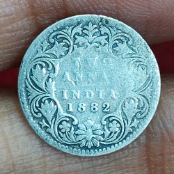 British-India 2 Annas 1882 (Victoria) Rare Silver Coin#E-289