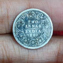 British-India 2 Annas 1897 (Victoria) Rare Silver Coin#E-290
