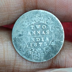 British-India 2 Annas 1875 (Victoria) Rare Silver Coin#E-291