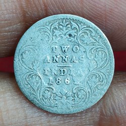 British-India 2 Annas 1862 (Victoria) Rare Silver Coin#E-292