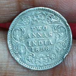British-India 2 Annas 1896 (Victoria) Rare Silver Coin#E-293