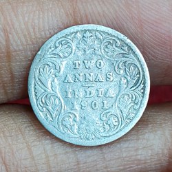 British-India 2 Annas 1901 (Victoria) Rare Silver Coin#E-294