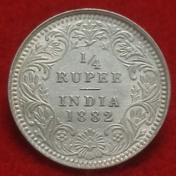 Very Rare Silver Quarter Rupee Victoria Empress Calcutta Mint 1882