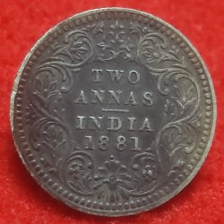 Very Rare Silver Two Anna Victoria Empress Bombay Mint 1881