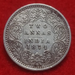 Silver Two Anna Victoria Queen Bombay Mint 1874