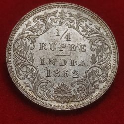 Silver Quarter Rupee Victoria Queen 1862