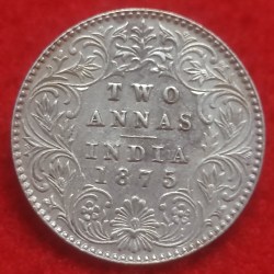 Silver Two Anna Coin Victoria Queen Calcutta Mint 1875