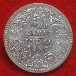 Silver Two Anna Coin Victoria Empress Calcutta Mint 1897