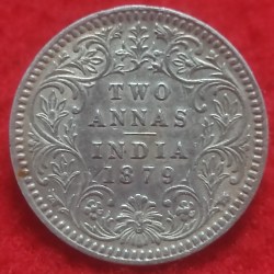 Very Rare Silver Two Anna Victoria Empress Calcutta Mint 1879
