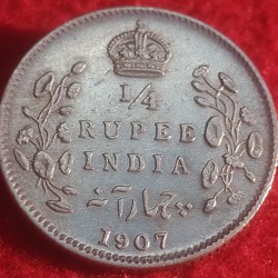 Silver Quarter Rupee Edward VII Calcutta Mint 1907