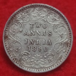 Silver Two Anna Victoria Empress Bombay Mint 1890