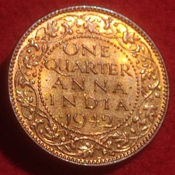 Bronze One Quarter Anna Coin King George V I Calcutta Mint