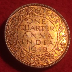 Bronze One Quarter Anna Coin King George V I Calcutta Mint