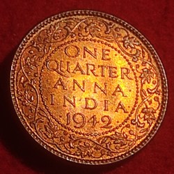 Bronze One Quarter Anna Coin King George V I Calcutta Mint 1942