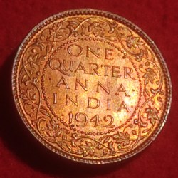 Bronze One Quarter Anna Coin King George V I Calcutta Mint 1942