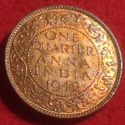 Bronze One Quarter Anna Coin King George V I Calcutta Mint 1942