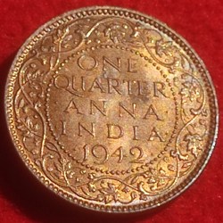 Bronze One Quarter Anna Coin King George V I Calcutta Mint 1942