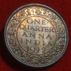 Bronze One Quarter Anna Coin King George V I Calcutta Mint 1942 (Copy)