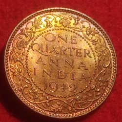 Bronze One Quarter Anna Coin King George V I Calcutta Mint 1942