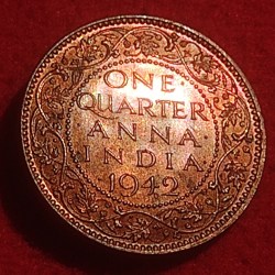Bronze One Quarter Anna Coin King George V I Calcutta Mint 1942