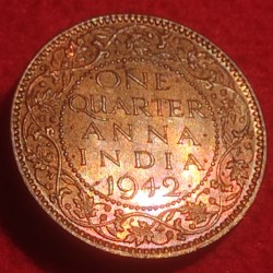 Bronze One Quarter Anna Coin King George V I Calcutta Mint 1942