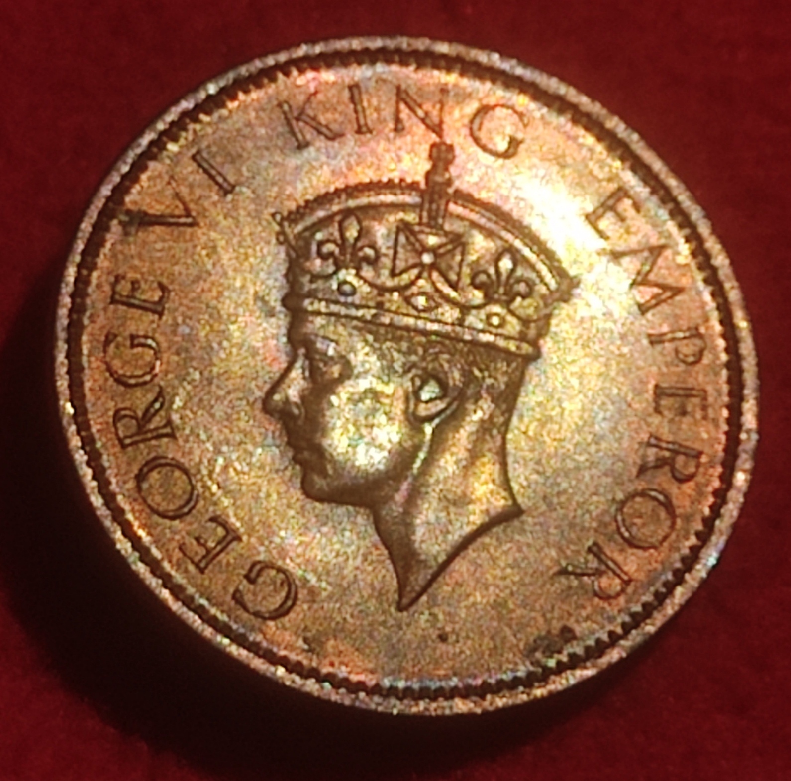 Bronze One Quarter Anna Coin King George V I Calcutta Mint 1942