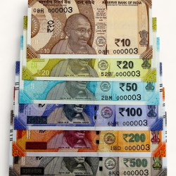 Rs 10 to 500 India Banknote Low Serial Solid Number Set 000003 Number of Jupiter Gem Unc Unique and Rare