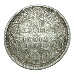 British India Silver Rupee Year 1862 Victoria Queen in Used Condition Poor Grade.