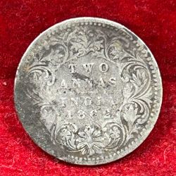 India - British 2 Annas 1862 - Victoria Rare Silver Coin # E-240