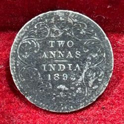 India - British 2 Annas 1895 - Victoria Rare Silver Coin # E-241