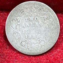 India - British 2 Annas 1888 - Victoria Rare Silver Coin # E-242