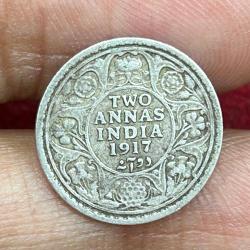 British-India 2 Annas 1917 - ( George V) Rare Silver Coin #E-270