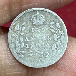 British-India 2 Annas 1907 (Edward VII) Rare Silver Coin #E-256