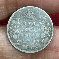 British-India 2 Annas 1903 (Edward VII) Rare Silver Coin #E-261
