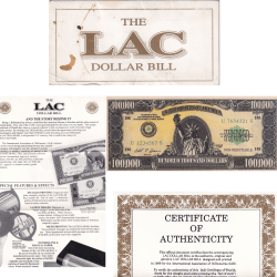 One Lac Dollar Bill With Certificate Rare Set#B2