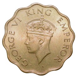 Nickel-Brass 1 Anna of George VI (AD 1943) of Calcutta Mint Head Type II UNC Grade