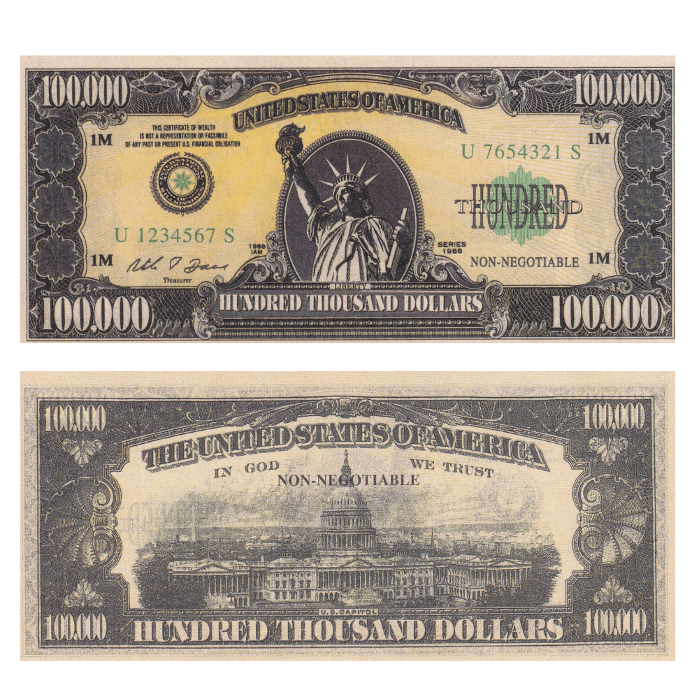 One Lac Dollar Bill With Certificate Rare Set#B2