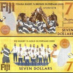 Fiji 7 Dollars World Banknote 2022 P122a1 UNC Commemorative Fijiana and Fiji Rugby 7s Bronze and Gold Medal Win 2021 Summer Olympics in Tokyo Unique and Rare