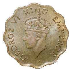 Nickel-Brass 1 Anna of George VI (AD 1945) of Calcutta Mint Head Type II UNC Grade