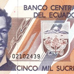 5000 Sucres of Ecuador Country (AD 1991) with Portrait of Juan Montalvo/Cormorant, Penguin and Galapagos Tortoise