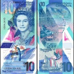 East Caribbean States 10 Dollars Banknote 2023 P61 UNC Commemorative Polymer 40th Anniversary of Eastern Caribbean Central Bank
