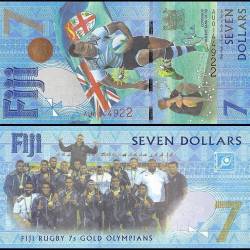 Fiji 7 Dollars World Banknote 2016 2017 ND P120 UNC Commemorative Fiji Rugby 7s Gold Medal Win 2016 Summer Olympics in Rio de Janeiro