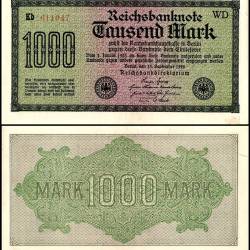 Germany 1000 World Mark Banknote 1922 P76 Unique and Rare