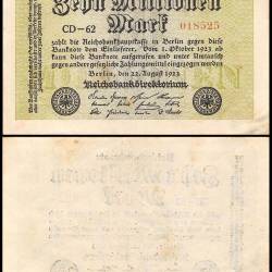 Germany 10 Millionen Million Mark Banknote 1923 P106 Unique and Rare