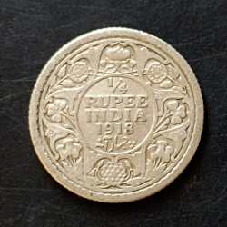 Silver British India King and emperor George v Denominaton 1/4₹ year 1918 Same and similar piece available