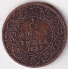 1/12 Anna 1887 Victoria Empress Old British India Coin