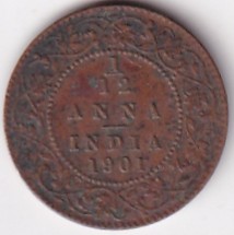 1/12 Anna 1901 Victoria Empress Old British India Coin