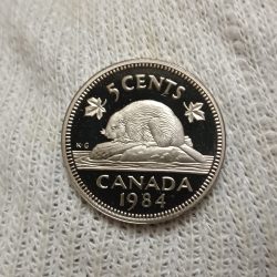 Elizabeth II DG Regina 5 Cents Proof Coin 1984 Year Royal Canadian Mint